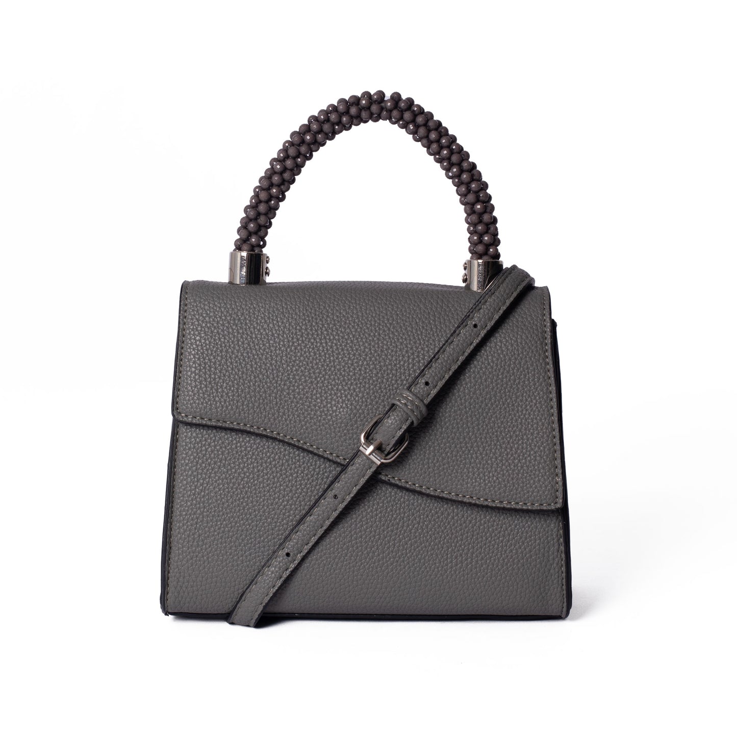 Grey Bead Top Handle Bag
