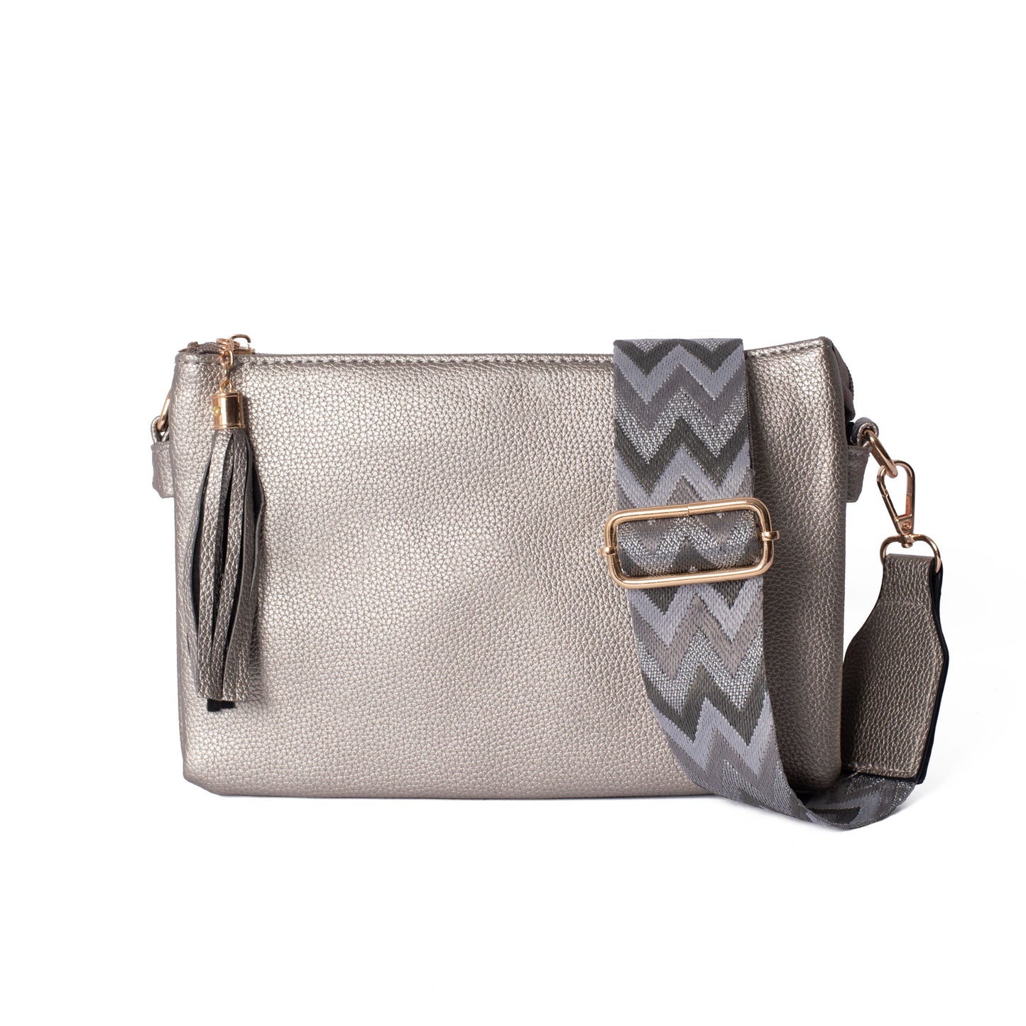 Silver multi-pocket clutch bag