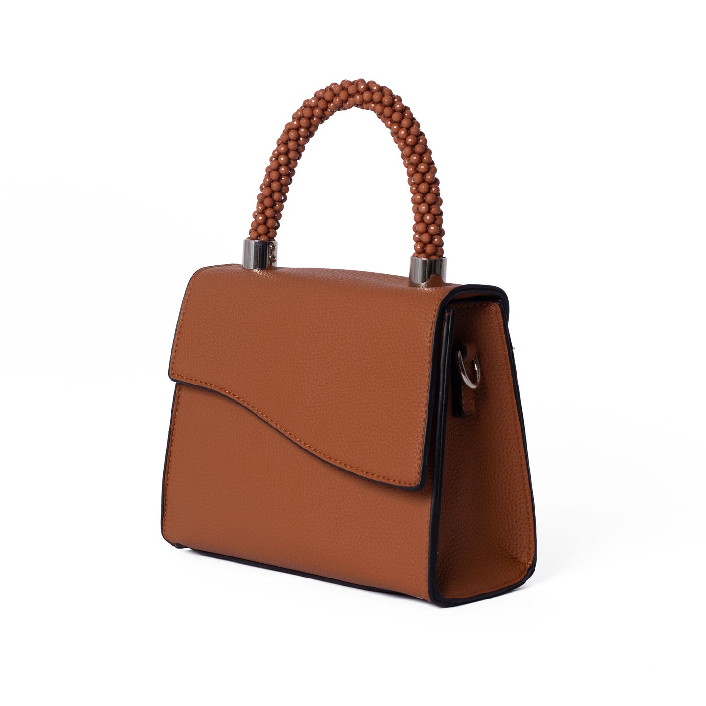 Tan Bead Top Handle Bag