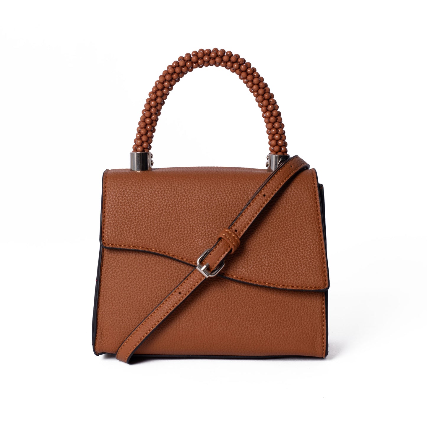 Tan Bead Top Handle Bag